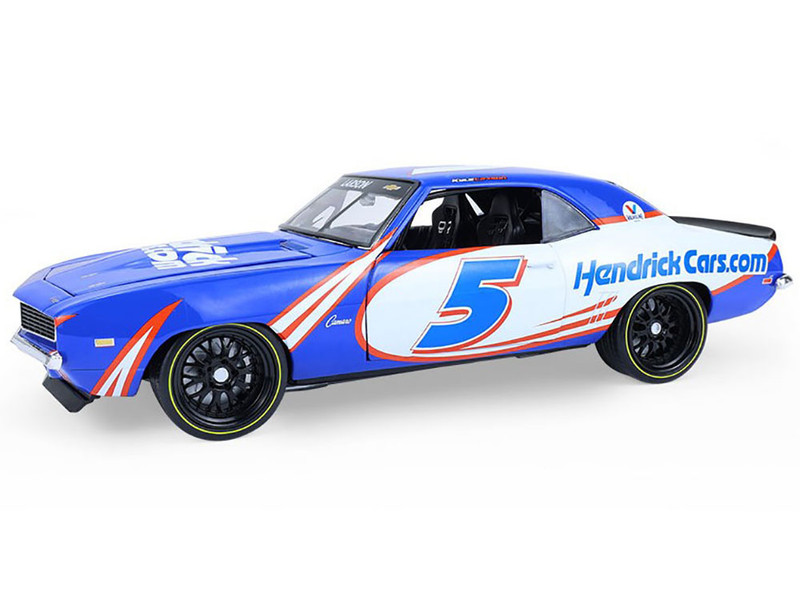 1969 Chevrolet Camaro #5 Kyle Larson Hendrick Motorsports First Win Tribute Blue and White with Graphics 1/18 Diecast Model Car Highway 61 HWY-18053