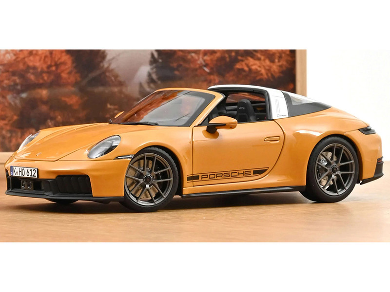 2024 Porsche 911 Targa Bahama Yellow with Black Stripes 1/18 Diecast Model Car Norev 187190