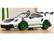 2022 Porsche 911 GT3 RS Weissach Pack White with Green Stripes And Carbon Hood and Top 1/18 Diecast Model Car Norev 187372