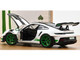 2022 Porsche 911 GT3 RS Weissach Pack White with Green Stripes And Carbon Hood and Top 1/18 Diecast Model Car Norev 187372