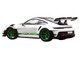 2022 Porsche 911 GT3 RS Weissach Pack White with Green Stripes And Carbon Hood and Top 1/18 Diecast Model Car Norev 187372