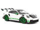 2022 Porsche 911 GT3 RS Weissach Pack White with Green Stripes And Carbon Hood and Top 1/18 Diecast Model Car Norev 187372