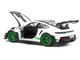 2022 Porsche 911 GT3 RS Weissach Pack White with Green Stripes And Carbon Hood and Top 1/18 Diecast Model Car Norev 187372
