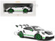 2022 Porsche 911 GT3 RS Weissach Pack White with Green Stripes And Carbon Hood and Top 1/18 Diecast Model Car Norev 187372