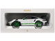 2022 Porsche 911 GT3 RS Weissach Pack White with Green Stripes And Carbon Hood and Top 1/18 Diecast Model Car Norev 187372