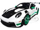 2022 Porsche 911 GT3 RS Weissach Pack White with Green Stripes And Carbon Hood and Top 1/18 Diecast Model Car Norev 187372