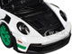 2022 Porsche 911 GT3 RS Weissach Pack White with Green Stripes And Carbon Hood and Top 1/18 Diecast Model Car Norev 187372