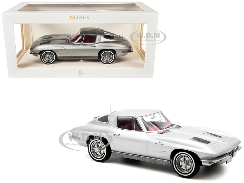 1963 Chevrolet Corvette Sting Ray Sebring Silver Metallic with Red Interior 1/18 Diecast Model Car Norev 189052