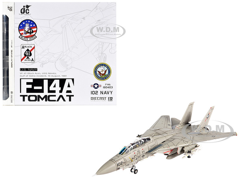 Grumman F 14A Tomcat Fighter Aircraft VF 41 Black Aces USS Nimitz Gulf of Sidra 1981 United States Navy 1/72 Diecast Model JC Wings JCW-72-F14-017