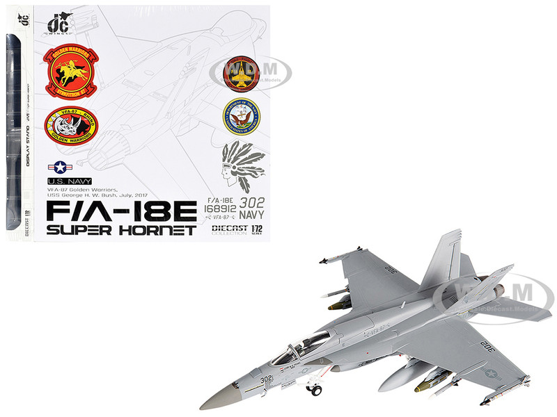 Boeing F A 18E Super Hornet Aircraft VFA 87 Golden Warriors USS George H W Bush 2017 United States Navy 1/72 Diecast Model JC Wings JCW-72-F18-021