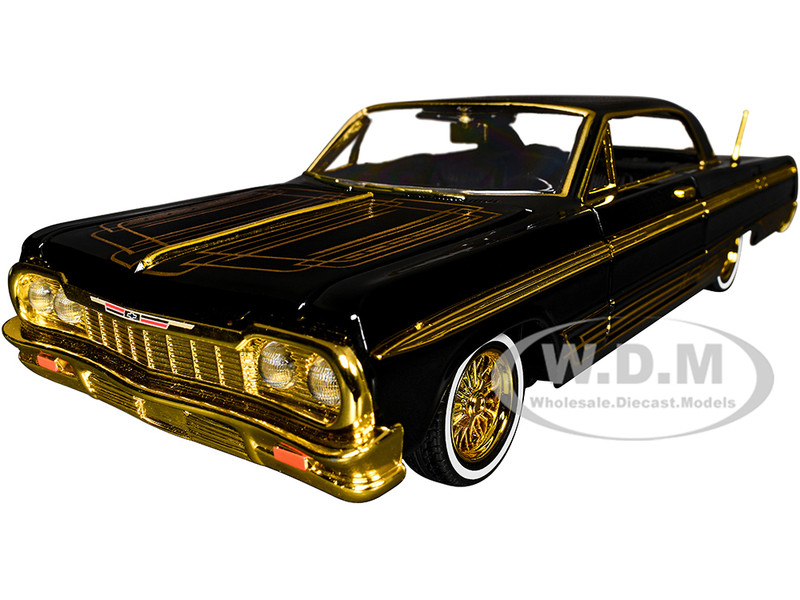 1964 Chevrolet Impala Lowrider Black with Gold Graphics and Wheels