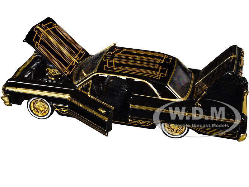 1964 CHEVROLET IMPALA LOWRIDER BLACK W/GOLD 1/24 DIECAST CAR BY