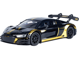 Audi R8 LMS GT3 Black with Gold Stripes and Graphics Midnight Eclipse Series 1/24 Diecast Model Car Motormax 79208BK