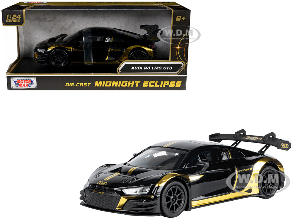 Audi R8 LMS GT3 Black with Gold Stripes and Graphics 