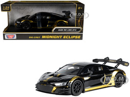 Audi R8 LMS GT3 Black with Gold Stripes and Graphics Midnight Eclipse Series 1/24 Diecast Model Car Motormax 79208BK