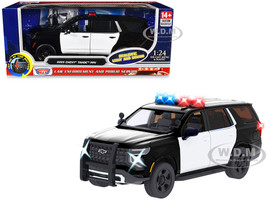 2025 Chevrolet Tahoe PPV Black and White Builder s Kit with Flashing Light Bar and Front and Rear Lights and Sounds 1/24 Diecast Model Car Motormax 79623BKW