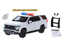 2025 Chevrolet Tahoe PPV White Builder s Kit with Flashing Light Bar and Front and Rear Lights and Sounds 1/24 Diecast Model Car Motormax 79623W