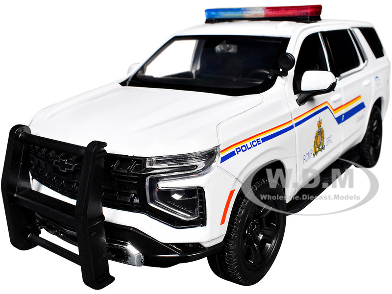 2025 Chevrolet Tahoe PPV RCMP Royal Canadian Mounted Police White with Stripes with Flashing Light Bar and Front and Rear Lights and Sounds 1/24 Diecast Model Car Motormax 79628