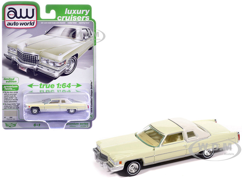 1976 Cadillac Coupe DeVille Phoenician Ivory Luxury Cruisers Series 1/64 Diecast Model Car Auto World 64532-AWSP210B