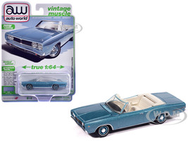 1968 Dodge Coronet 500 Convertible Pale Blue Metallic with White Interior Vintage Muscle Series 1/64 Diecast Model Car Auto World 64532-AWSP212A