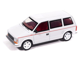 1989 Plymouth Voyager Turbo Van Bright White with Red Stripes and Interior Mighty Minivans Series 1/64 Diecast Model Car Auto World 64532-AWSP213A