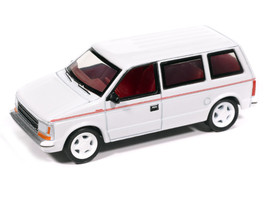 1989 Plymouth Voyager Turbo Van Bright White with Red Stripes and Interior Mighty Minivans Series 1/64 Diecast Model Car Auto World 64532-AWSP213A