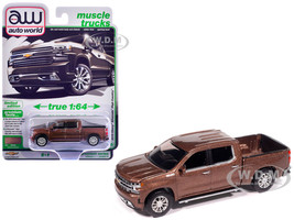 2019 Chevrolet Silverado High Country Pickup Truck Oakwood Brown Metallic Muscle Trucks Series 1/64 Diecast Model Car Auto World 64532-AWSP215A