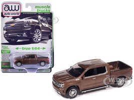 2019 Chevrolet Silverado High Country Pickup Truck Oakwood Brown Metallic Muscle Trucks Series 1/64 Diecast Model Car Auto World 64532-AWSP215A