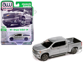 2019 Chevrolet Silverado High Country Pickup Truck Silver Ice Metallic Muscle Trucks Series 1/64 Diecast Model Car Auto World 64532-AWSP215B