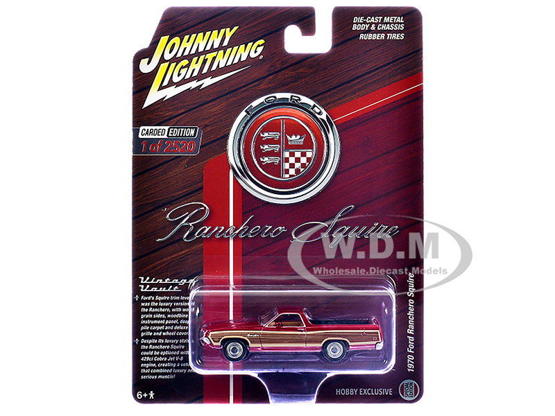 1970 Ford Ranchero Squire Red with Woodgrain Sides Hobby Exclusive Series Limited Edition to 2520 pieces Worldwide 1/64 Diecast Model Car Johnny Lightning JLSP441