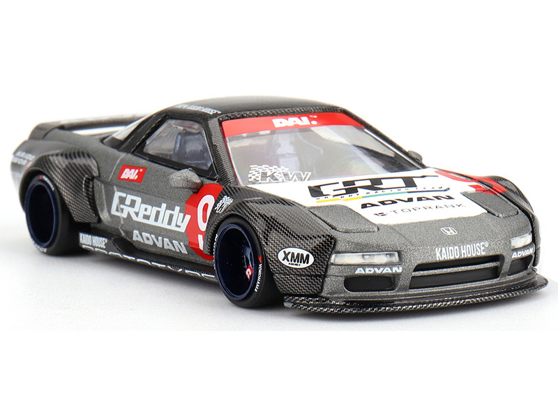 Honda NSX Kaido Test Car Spec V1 #9 Gray Metallic with Carbon Top and Graphics Designed by Jun Imai Kaido House Special 1/64 Diecast Model Car Mini GT KHMG190