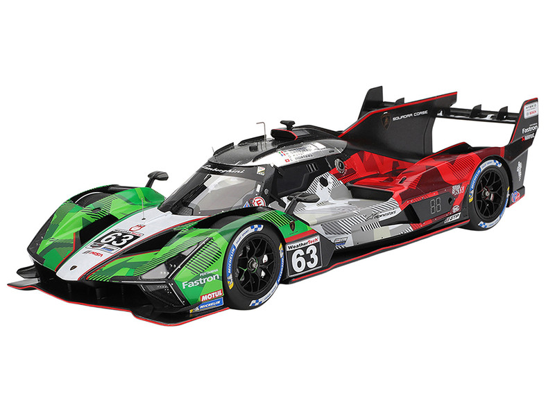 Lamborghini SC63 #63 Mirko Bortolotti Romain Grosjean Daniil Kvyat Edoardo Mortara Automobili Lamborghini Squadra Corse IMSA 24 Hours of Daytona 2025 1/18 Model Car Top Speed TS0683