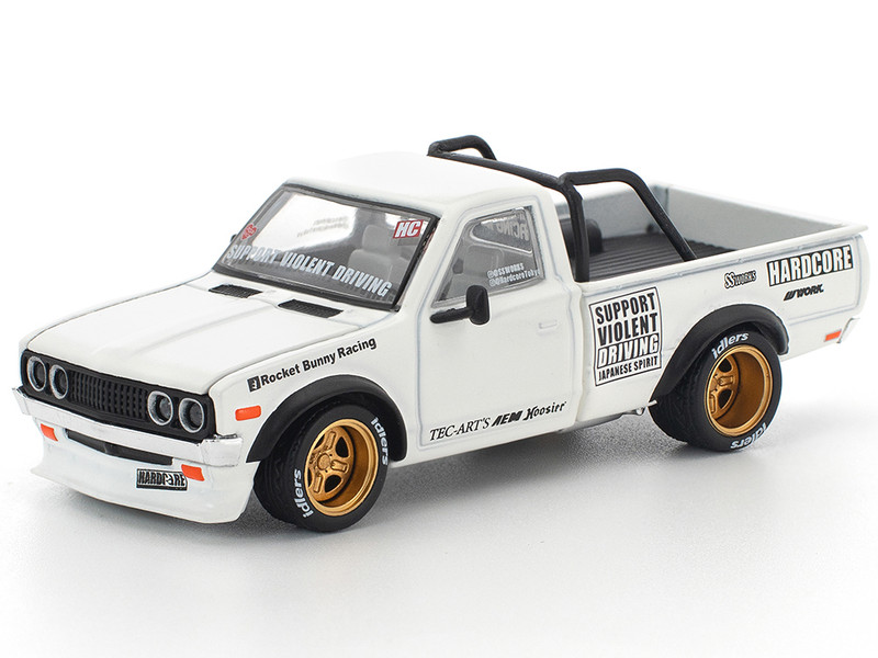 Datsun Pandem 620 Pickup Truck Rocket Bunny Racing White with Graphics 1/64 Diecast Model Car Pop Race PR640350
