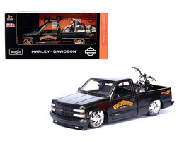 1993 Chevrolet 454 SS Pickup Truck Harley Davidson Black and 2007 Harley Davidson XL 1200N Nightster Motorcycle Black H D Custom Series 1/24 Diecast Model Car Maisto 32276-BLK