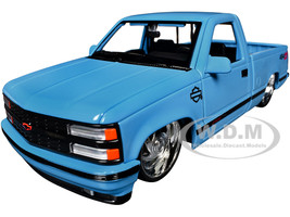 1993 Chevrolet 454 SS Pickup Truck Harley Davidson Light Blue and 2007 HarleyDavidson XL 1200N Nightster Motorcycle Light Blue H D Custom Series 1/24 Diecast Model Car Maisto 32276-CBL