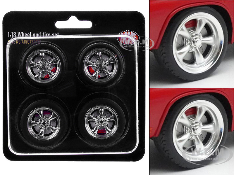 Torque Thrust Wheel and Tire Set of 4 pieces from 1967 Chevrolet C 10 Custom Pickup Truck for 1/18 Scale Models ACME A1807222W