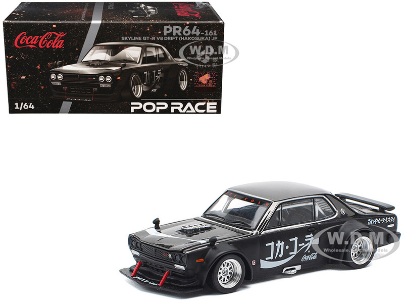 Skyline GT R V8 Drift Hakosuka RHD Right Hand Drive Coca Cola Black 1/64 Diecast Model Car Pop Race PR640161