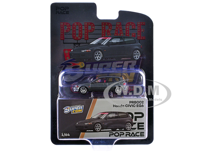 Honda Civic EG6 RHD Right Hand Drive Gray Metallic with Red Interior 2026 Diecast Super Con Las Vegas Event Exclusive 1/64 Diecast Model Car Pop Race PRB002