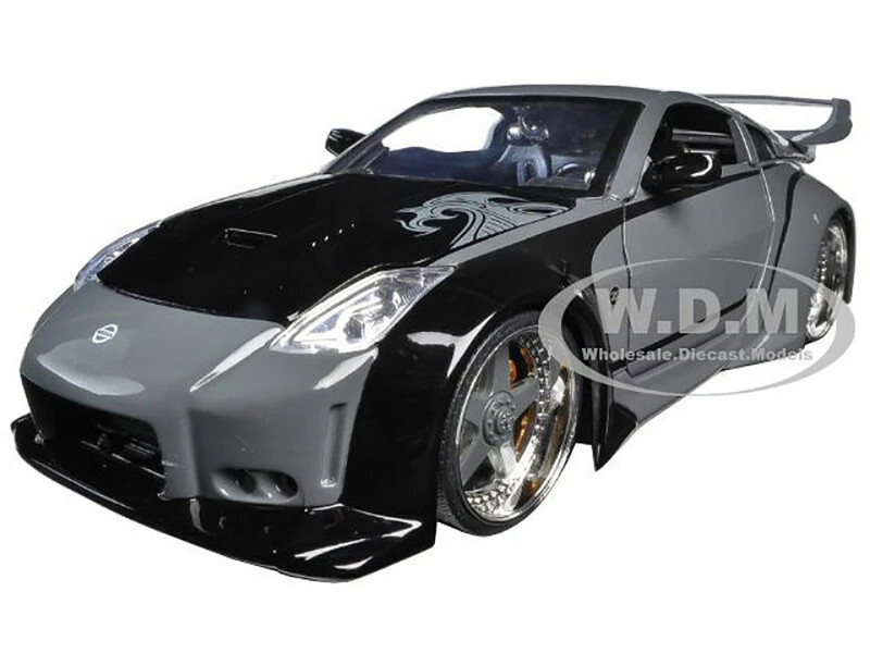 D K s Nissan 350Z Gray and Black with Graphics Fast & Furious 25th Anniversary Series 1/24 Diecast Model Car Jada 97172-25TH