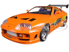 Brian s Toyota Supra Orange with Graphics Fast & Furious 25th Anniversary Series 1/24 Diecast Model Car Jada 97168-25TH