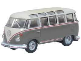 Volkswagen T1 Samba Bus Mouse Grey and Pearl White with Red Stripes 1/148 (N) Scale Diecast Model Car Oxford Diecast NVWS009