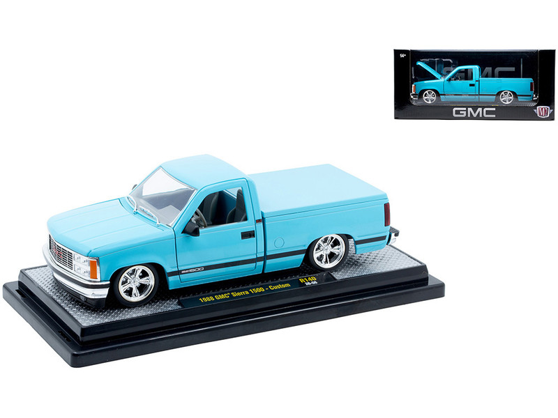 1988 GMC Sierra 1500 Custom Pickup Truck Light Blue with Black Stripes Limited Edition to 9250 pieces Worldwide 1/24 Diecast Model Car M2 Machines 40300-140B