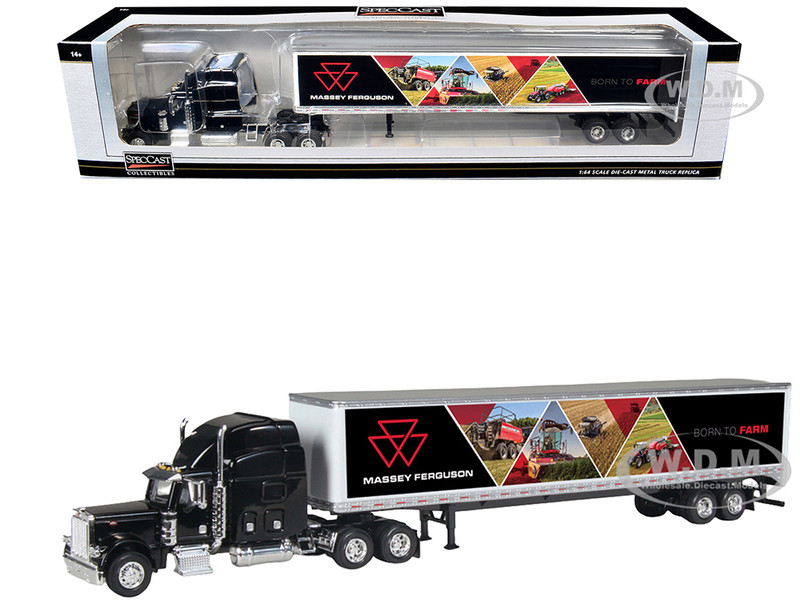 Peterbilt 379 Sleeper Cab with Trailer Massey Ferguson Born to Farm Black 1/64 Diecast Model SpecCast SCT998