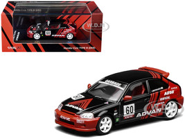 Honda Civic Type R EK9 RHD Right Hand Drive #60 Advan Black and Red 1/64 Diecast Model Car MotorHelix M65026