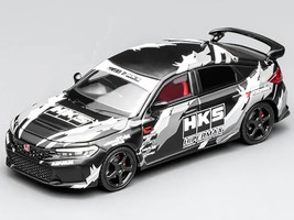 Honda Civic Type R FL5 RHD Right Hand Drive HKS Matt Black with Graphics 1/64 Diecast Model Car MotorHelix M65320