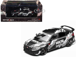 Honda Civic Type R FL5 RHD Right Hand Drive HKS Matt Black with Graphics 1/64 Diecast Model Car MotorHelix M65320