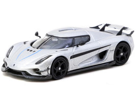 Koenigsegg Regera Silver Metallic with Blue Accents and Collectible Tarmac Cards Global64 Series 1/64 Diecast Model Tarmac Works T64G-TL017-SL