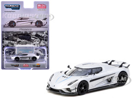 Koenigsegg Regera Silver Metallic with Blue Accents and Collectible Tarmac Cards Global64 Series 1/64 Diecast Model Tarmac Works T64G-TL017-SL