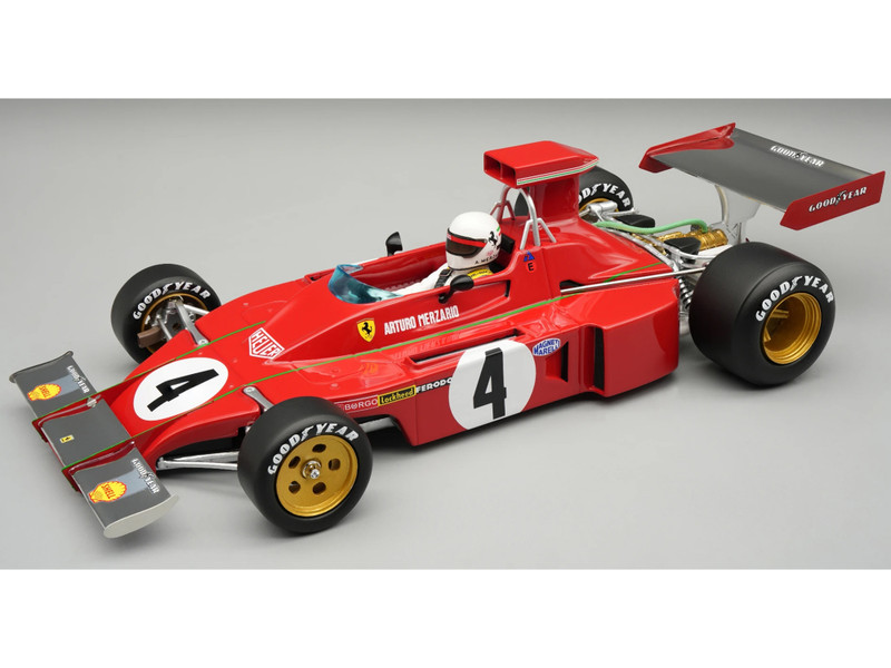 Ferrari 312B3 73 #4 Arturo Merzario Formula One F1 Austrian GP 1973 Mythos Series with Driver Figure and Display Case Limited Edition to 50 pieces Worldwide 1/18 Model Car Tecnomodel 312B3-73