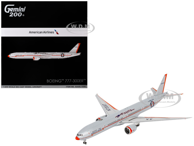Boeing 777 300ER Commercial Aircraft American Airlines Flagship DFW N735AT Silver with Otange Stripes "Gemini 200 Series 1/200 Diecast Model Airplane GeminiJets G2AAL1508